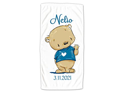 GRAZDesign Kinder Baby Handtuch mit Namen Badetuch für Jungen von 2-10 Jahren Kinderstrandtuch 140x70cm Bärchen in blau von GRAZDesign