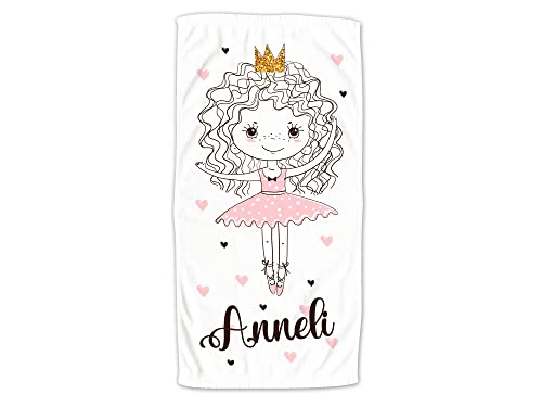 GRAZDesign Kinder Handtuch mit Namen, Ballerina mit Krone, Badetuch für Mädchen von 2-10 Jahren Strand / 100x50cm von GRAZDesign