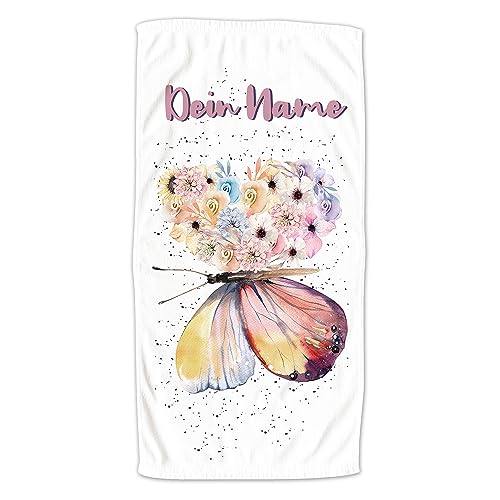 GRAZDesign Kinder Handtuch mit Namen, Schmetterling mit Blumen, Badetuch für Mädchen von 2-10 Jahren Strand / 140x70cm von GRAZDesign