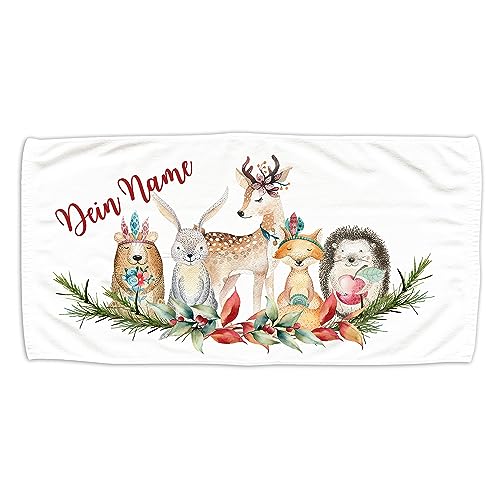 GRAZDesign Kinder Handtuch mit Namen + Wald-Tiere, Badetuch für Jungen und Mädchen von 2-10 Jahren Strand 140x70cm von GRAZDesign