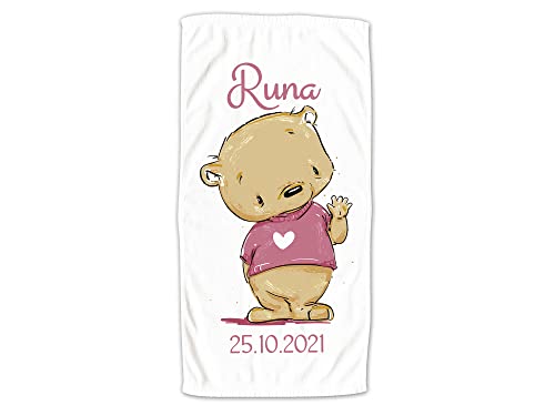 GRAZDesign Kinder Handtuch mit Namen Badetuch für Babys und Mädchen von 2-10 Jahren Strand 140x70cm Bärchen in rosa von GRAZDesign