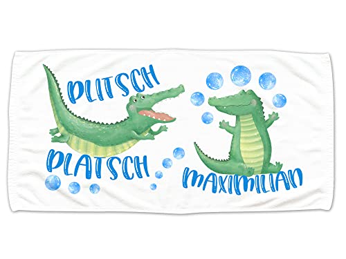 GRAZDesign Kinder Handtuch mit Namen Badetuch für Jungen und Mädchen von 2-10 Jahren Strand / 140x70cm Krokodil von GRAZDesign