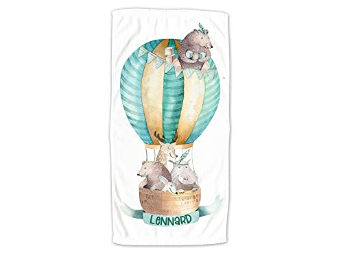 GRAZDesign Kinder Handtuch mit Namen Badetuch für Jungen und Mädchen von 2-10 Jahren Strandtuch Duschtuch 70x140cm Heißluftballon mit Tieren von GRAZDesign
