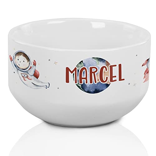 GRAZDesign Müslischale personalisiert mit Name, Kinder Schüssel als Geschenk für Mädchen und Jungen, spülmaschinengeeignet, Frühstücksschüssel Motiv Astronaut mit Planeten, Keramik von GRAZDesign