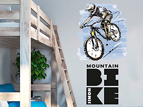 GRAZDesign Mountain Bike Wandtattoo Kinderzimmer Junge Biker Mountainbike, personalisiert Name, Wandsticker Jugendzimmer, Wandaufkleber Türaufkleber 86x57cm von GRAZDesign