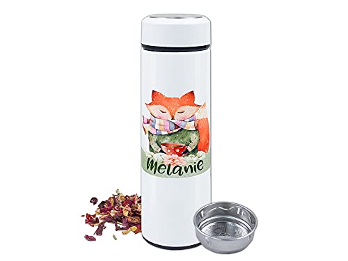 GRAZDesign Teeflasche mit Sieb to go, Thermobecher personalisiert mit Namen, Teebecher Teekanne mit Siebeinsatz, Thermosflasche Edelstahl 500ml Motiv Süßes Fuchs von GRAZDesign