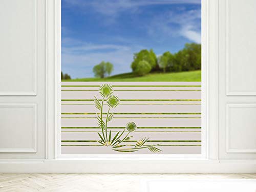 Sichtschutzfolie Blumen mit Streifen Milschglas Fensterfolie für Bad mit Motiv Dusche Bilder Fenster Dekor Sichtschutz Glas Duschkabine / 90x57cm von GRAZDesign