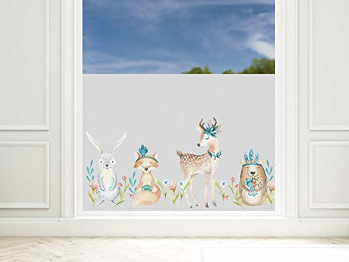 GRAZDesign Sichtschutzfolie Kinderzimmer Mädchen Waldtiere Fensterfolie Blickdicht, Milchglasfolie, 57cm hoch - 100x57cm / Waldtiere in türkis von GRAZDesign