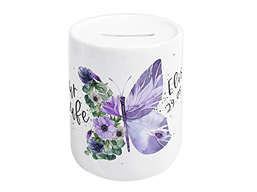 GRAZDesign Spardose Taufe Mädchen personalisiert mit Namen & Datum, Geschenk für Patenkind, Kinder, Blumen Schmetterling, Taufgeschenk - Blumen Schmetterling von GRAZDesign