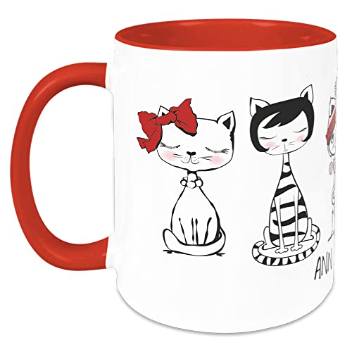 GRAZDesign Tasse mit Namen Kinder, Kindertasse Mädchen Katzen Geschenk personalisiert, personalisierte Trinkbecher Kindergeschirr Becher Rot, Keramik, 330ml von GRAZDesign