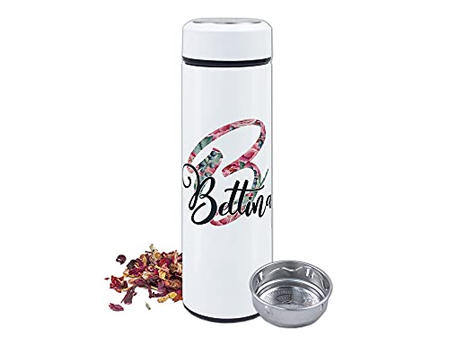 GRAZDesign Teeflasche mit Sieb to go, Thermobecher personalisiert mit Namen, Teebecher Teekanne mit Siebeinsatz, Thermosflasche Edelstahl 500ml Motiv Buchstaben von GRAZDesign