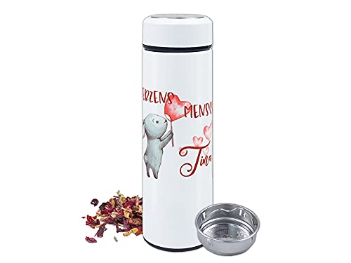 GRAZDesign Teeflasche mit Sieb to go, Thermobecher personalisiert mit Namen, Teebecher Teekanne mit Siebeinsatz, Thermosflasche Edelstahl 500ml Motiv Herzensmensch von GRAZDesign