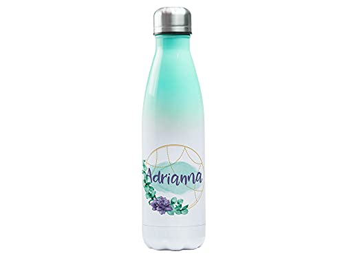 GRAZDesign Thermosflasche 500ml mit Namen personalisiert aus Edelstahl, Mint Weiß Flasche, Trinkflasche für Frauen, Mädchen Motiv Traumfänger Eukalyptus Blume von GRAZDesign