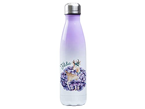 GRAZDesign Trinkflasche Kinder Mädchen personalisiert bruchsicher & auslaufsicher, Thermosflasche Schulanfang und Kindergarten, Sport, Edelstahl 500ml Rehkitz mit Blumen von GRAZDesign