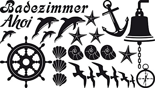 GRAZDesign Wandtattoo Bad Muschel & Fische Set Wandaufkleber Maritime Deko wasserfest - 070 schwarz von GRAZDesign