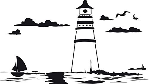 GRAZDesign Wandtattoo Badezimmer Leuchtturm Küste, Wandaufkleber Aufkleber maritim, wasserfest und selbstklebend, 100x57cm (BxH), 070 schwarz von GRAZDesign
