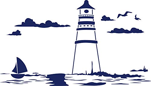 GRAZDesign Wandtattoo Badezimmer Leuchtturm Küste, Wandaufkleber Aufkleber maritim, wasserfest und selbstklebend, 70x40cm (BxH), 049 königsblau von GRAZDesign