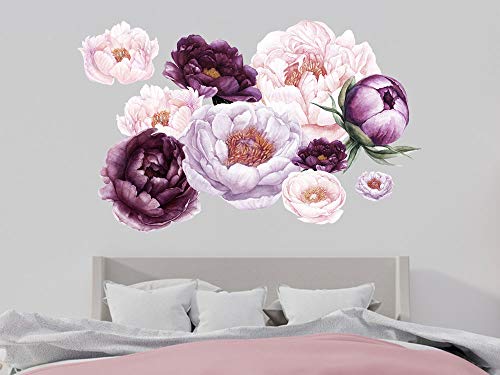 GRAZDesign Wandtattoo Blumen Pfingstrose Vintage - violett Blumenmuster Tapete Schlafzimmer Wohnzimmer Flur Wandaufkleber über Sofa Bett Kommode/Blattgröße 150x60cm von GRAZDesign