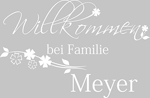 GRAZDesign Wandtattoo Willkommen bei Familie Wunschname für Flur, Wandsticker Flur und Diele, Eingang, Wandtattoo Sprüche Wandsprüche, Sticker Aufkleber modern - 77x50cm / 010 weiss von GRAZDesign