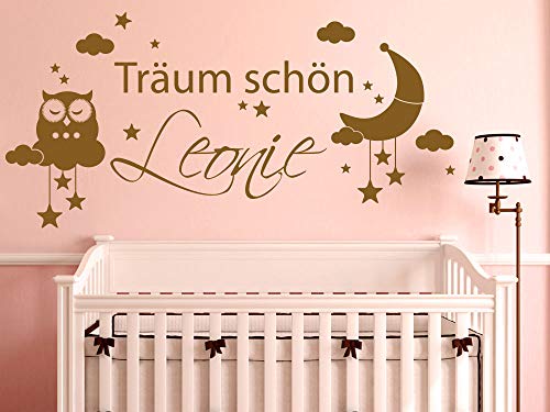 GRAZDesign Wandtattoo Kinderzimmer Sprüche Träum schön Name Eule | Wandsticker Babyzimmer | Wandaufkleber Mond Wolken | personalisiertes Geschenk Baby Deko - 83x40cm / 041 pink von GRAZDesign