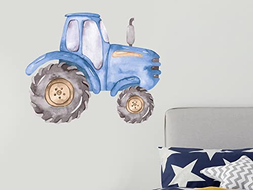 GRAZDesign Wandtattoo Traktor Trecker Kinderzimmer Junge, Wandaufkeber Kinderzimmer Deko Bilder Bauernhof Babyzimmer (49x40cm, Blau) von GRAZDesign