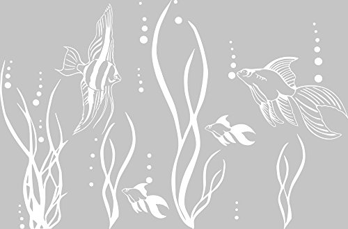 GRAZDesign Wandtattoo Bad Meer mit Fische | Aufkleber für Badezimmer | wasserfest - 76x50cm / 010 weiss von GRAZDesign