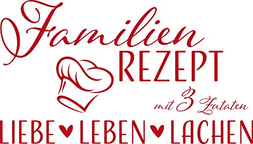 GRAZDesign Wandtattoo Wohnzimmer Familie Familienrezept mit 3 Zutaten, Lustig Sprüche Flur, Küche, Wandaufkleber selbstklebend, Wandsticker modern, 100x57cm, 031 rot von GRAZDesign