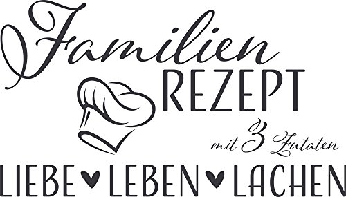 GRAZDesign Wandtattoo Wohnzimmer Familie Familienrezept mit 3 Zutaten, Lustig Sprüche Flur, Küche, Wandaufkleber selbstklebend, Wandsticker modern, 100x57cm, 073 dunkelgrau von GRAZDesign