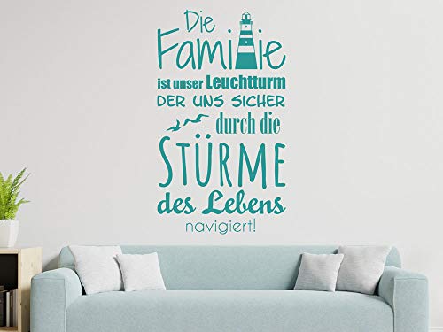 GRAZDesign Wandtattoo Wohnzimmer Familie Sprüche, Wandaufkleber Aufkleber maritim mit Leuchtturm, Familienspruch selbstklebend, 100x57cm (HxB), 054 türkis von GRAZDesign