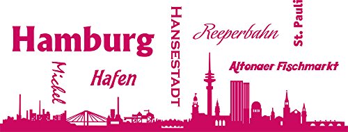 Wandtattooo Skyline Hamburg Aufkleber Wohnzimmer Büro Wandaufkleber Wandsticker, Jugendzimmer, Wanddeko Wohnbereich Größe XXL, 105x40cm, 041 pink von GRAZDesign