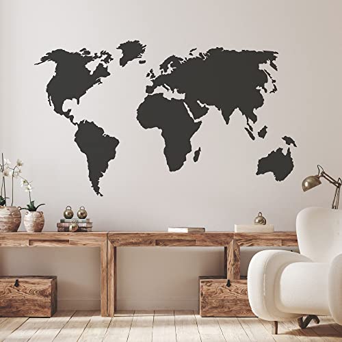 GRAZDesign Wandtattooo Weltkarte, Wandaufkleber Wandsticker mit Kontinenten, Wohnzimmer - 71x40cm / 070 schwarz von GRAZDesign