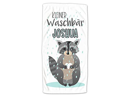 GRAZDesign Waschbär Kinder Handtuch mit Namen Badetuch für Jungen und Mädchen von 2-10 Jahren Strand / 140x70cm von GRAZDesign