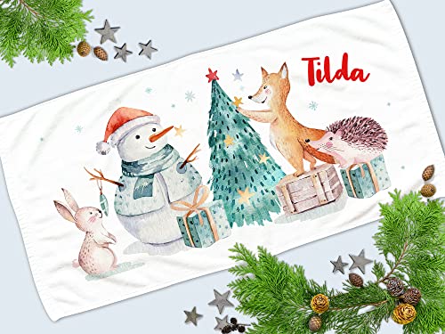 GRAZDesign Weihnachten Geschenk für Kinder, Badetuch mit Namen, Waldtiere mit Tannenbaum, Personalisiertes, 2 Größen, Handtuch (140 x 70 cm) von GRAZDesign