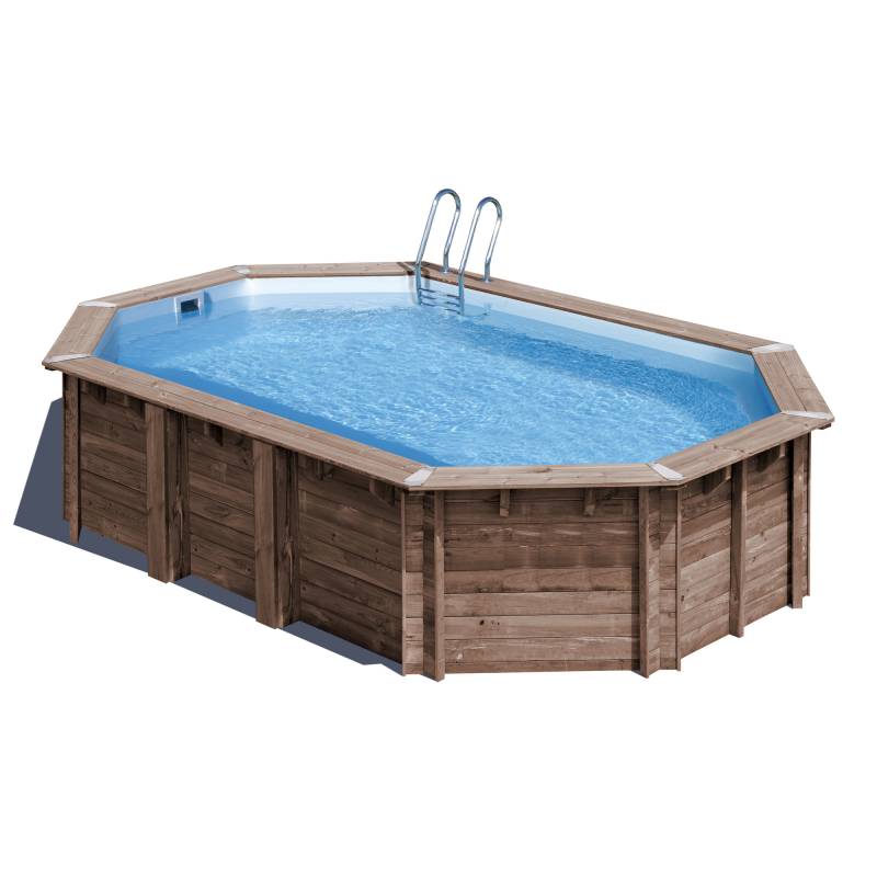 GRE Massivholzpool-Set 'Macadamia' 632 x 335 x 130 cm mit Edelstahlleiter, Holzleiter und Sandfilter von GRE