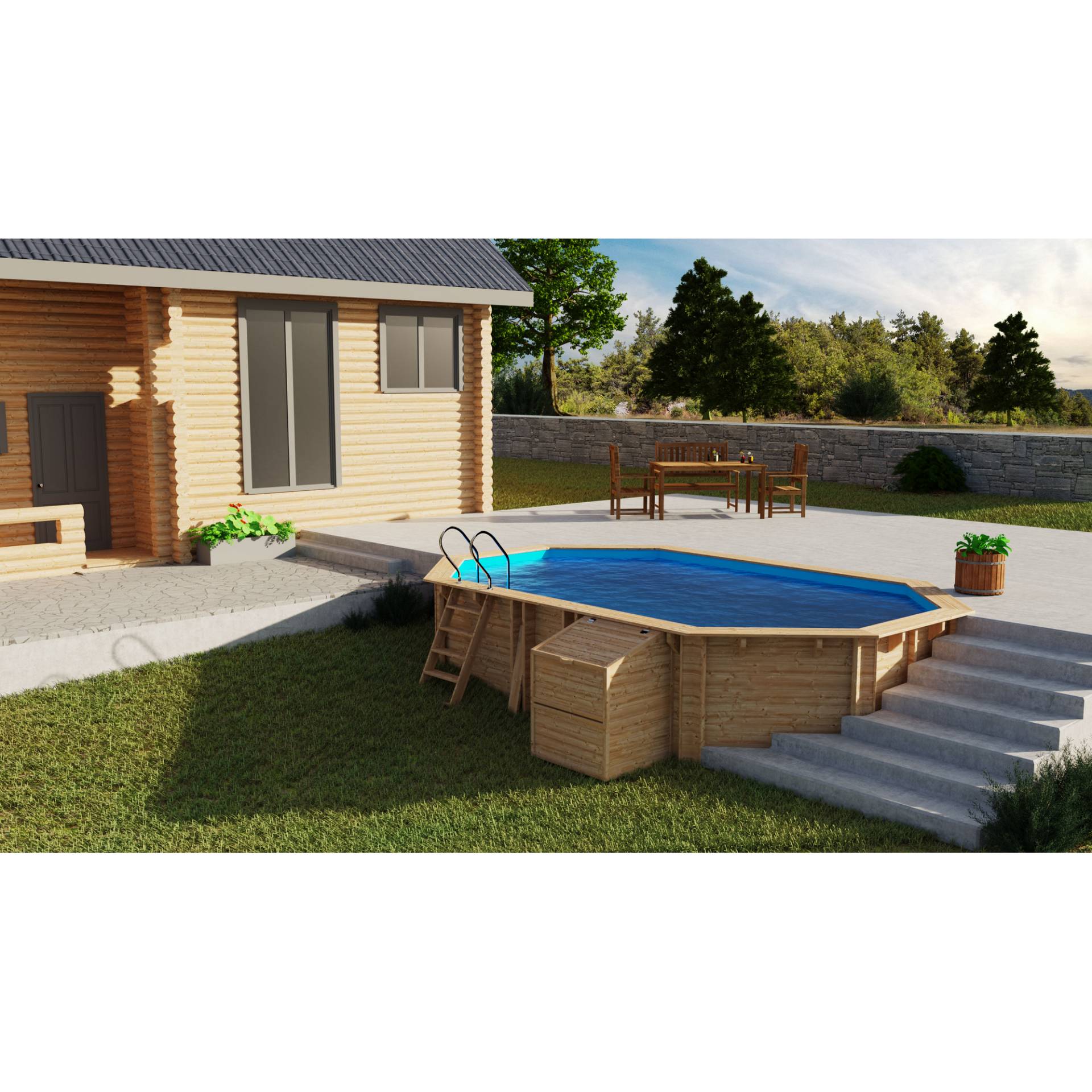 GRE Massivholzpool-Set 'Safran 2' 620 x 395 x 136 cm mit Edelstahlleiter, Holzleiter und Sandfilter GRE Massivholzpool-Set 'Safran 2' 620 x 395 x 136 cm mit Edelstahlleiter, Holzleiter und Sandfilter von GRE