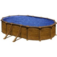 Stahlwandpool oval High Line 610x375x132 cm, Stahl 0,45 mm Holzoptik, Folie 0,4 mm blau, overlap von GRE