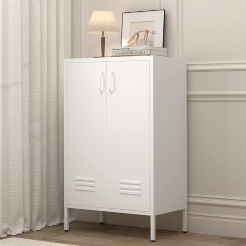 GREATMEET Metall-Schließfach-Aufbewahrungsschrank, weißer Akzent, Metall-Kammerschränke mit Türen, Schließfach für Wohnzimmer, Küche, Büro GREATMEET Metall-Schließfach-Aufbewahrungsschrank, weißer Akzent, Metall-Kammerschränke mit Türen, Schließfach für Wohnzimmer, Küche, Büro von GREATMEET