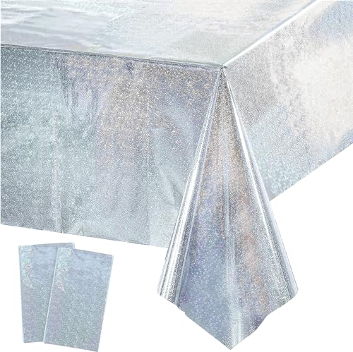 Tischdecke Geburtstag Silber Glitzer 2 Stück - Abschluss Metallic Wasserabweisend Einweg Party Tischdecke Deko für Abi 2025 Silberhochzeit Disco Geburtstag Silvester Tischdecke Dekorationen Tischdecke Geburtstag Silber Glitzer 2 Stück - Abschluss Metallic Wasserabweisend Einweg Party Tischdecke Deko für Abi 2025 Silberhochzeit Disco Geburtstag Silvester Tischdecke Dekorationen von GREATRIL