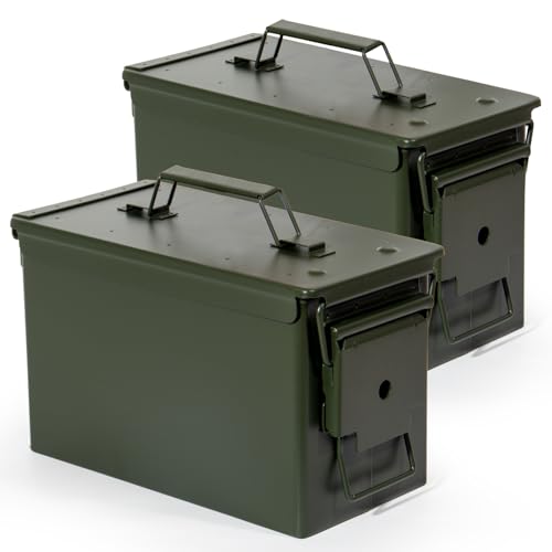 GREELUE Munitionskiste, US Ammo Box, Patronenbox, Aufbewahrungsbox für Lithiumbatterien, Munition (Armeegrün-28cm*2) von GREELUE