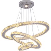 Greelustr - Moderne Kristall-Kronleuchter, 3 Ringe Kristall hängende LED-Pendelleuchte diy verstellbare Edelstahl-Kronleuchter für Wohnzimmer, von GREELUSTR