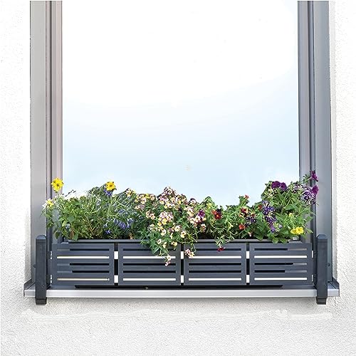 GREEN CREATIONS Blumenkastenhalterung masu Basis-Set passt auf Jede Fensterbank von 78 cm bis 140 cm ohne Bohren, ohne Beschädigung der Fassade (Basisset: modern, Anthrazit) von GREEN CREATIONS