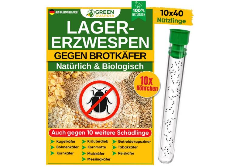 GREEN GUARDIA Insektenvernichtungsmittel Lagererzwespen gegen Brotkäfer, Tabakkäfer, Kugelkäfer, Messingkäfer, 10-St., 10x Röhrchen à 40 Lagererzwespen, effektive und umweltfreundliche Alternative Schädlinge zu bekämpfen von GREEN GUARDIA