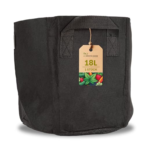 Green Home Pflanzsack 18L Schwarz 1 Stück – Atmungsaktiver Stofftopf für Gemüse, Kräuter, Blumen – Wiederverwendbarer Pflanzsack mit Wurzelbelüftung – Stofftopf Balkon, Terrasse & Garten von GREEN HOME LOVE NATURE