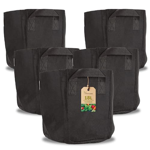 Green Home Pflanzsäcke 18L Schwarz 5 Stück – Atmungsaktive Stofftöpfe für Gemüse, Kräuter, Blumen – Wiederverwendbarer Pflanzsack mit Wurzelbelüftung – Stofftopf Balkon, Terrasse & Garten von GREEN HOME LOVE NATURE