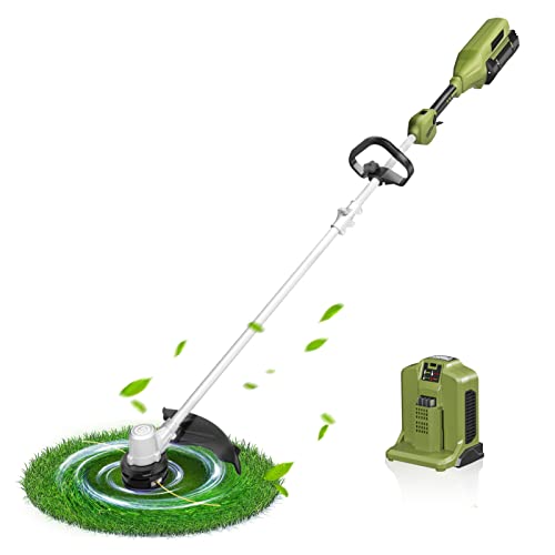 GREEN MACHINE 62V 40.6cm Rasentrimmer mit Akku Aluminiumschaft Unkrauttrimmer 2,5Ah Akku +4A Schnellladung,(inbegriffen) effizienter bürstenloser Rasentrimmer, Variable Schnittbreite + 2 Gänge von GREEN MACHINE