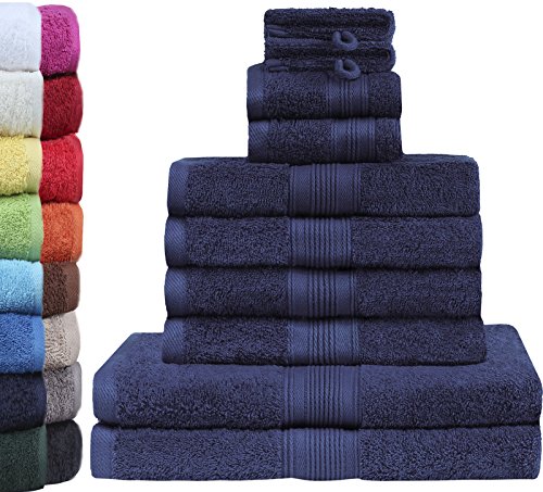GREEN MARK Textilien 10 TLG. FROTTIER Handtuch-Set mit verschiedenen Größen 4X Handtücher, 2X Duschtücher, 2X Gästetücher, 2X Waschhandschuhe | Farbe: Navy blau | Premium Qualität von GREEN MARK Textilien