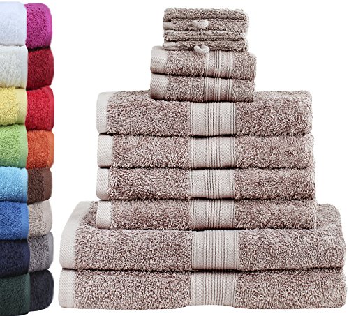 GREEN MARK Textilien 10 TLG. FROTTIER Handtuch-Set mit verschiedenen Größen 4X Handtücher, 2X Duschtücher, 2X Gästetücher, 2X Waschhandschuhe | Farbe: Sand/Beige | Premium Qualität von GREEN MARK Textilien