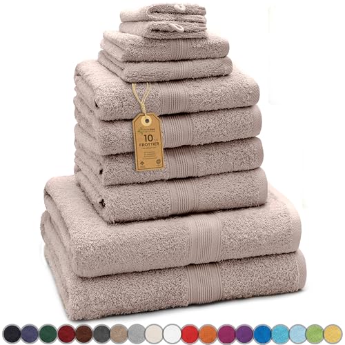 GREEN MARK Textilien 10 TLG. FROTTIER Handtuch-Set mit verschiedenen Größen 4X Handtücher, 2X Duschtücher, 2X Gästetücher, 2X Waschhandschuhe | Farbe: Sand/Beige | Premium Qualität von GREEN MARK Textilien