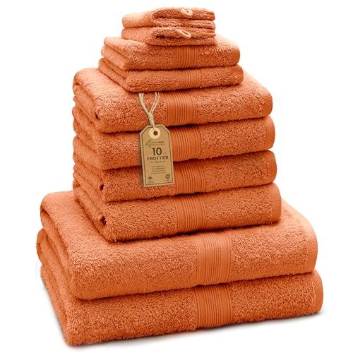 GREEN MARK Textilien 10 TLG. FROTTIER Handtuch-Set mit verschiedenen Größen 4X Handtücher, 2X Duschtücher, 2X Gästetücher, 2X Waschhandschuhe | Farbe: Terrakotta | Premium Qualität von GREEN MARK Textilien