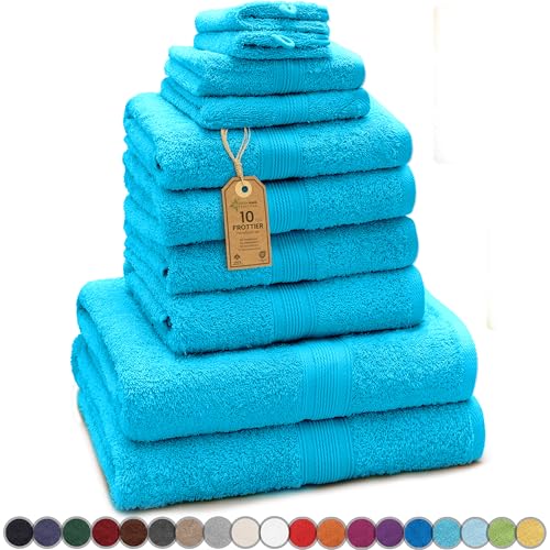 GREEN MARK Textilien 10 TLG. FROTTIER Handtuch-Set mit verschiedenen Größen 4X Handtücher, 2X Duschtücher, 2X Gästetücher, 2X Waschhandschuhe | Farbe: Türkis | Premium Qualität von GREEN MARK Textilien